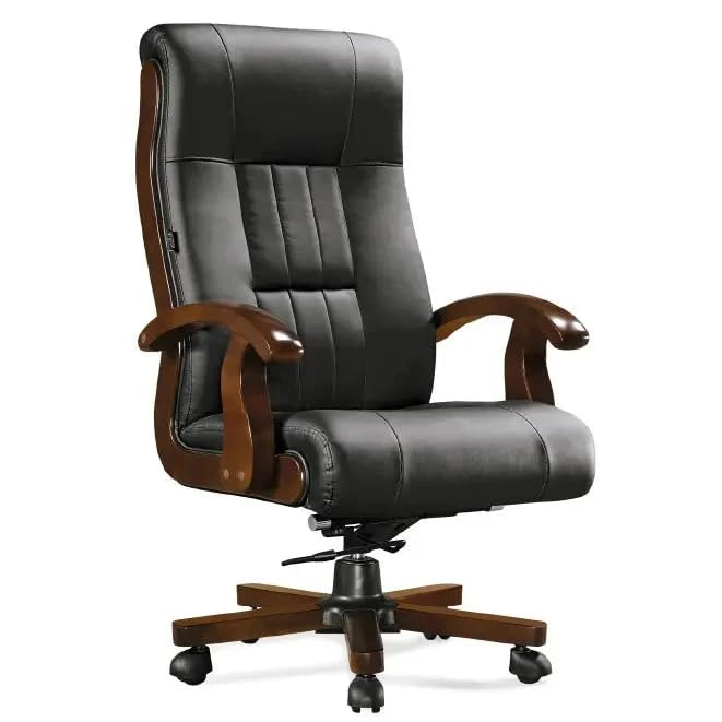Image of Lakdi The Furniture High Back Director & Executive Chair for Office Luxury Design Made in Plyboard with Leatherette Upholstery & Height Adjustable Best Ergonomic Office Chair - 111011318 Black