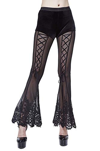 Leggings punk sexy para mujer pantalones negros con encaje y patchwork Devil Fashion ropa gótica