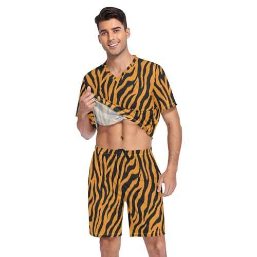 Tiger Print Men’s Pajama Sets 2 Piece Short Sleeve Sleepwear with Printed Design3