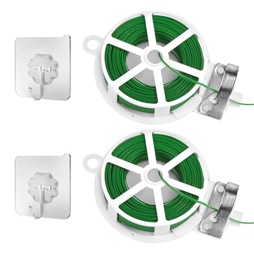 100M Pflanzendraht Bindedraht, Weich Blumendraht, Gartendraht Grün mit 2 Haken, Draht Garten Pflanzdraht mit Cutter, Pflanzen Schnur für Weinreben, Blumen, Klettern, Sträucher