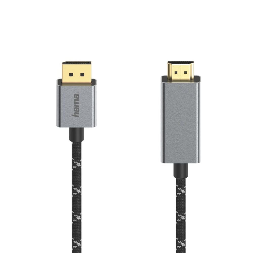 Hama Câble DisplayPort vers HDMI 4K 1,50m Garantie 30ANS (Ultra HD, 4K, aluminium, connecteurs plaqués or, double blindage, Gaine renforcée en fibres d'aramide) noir