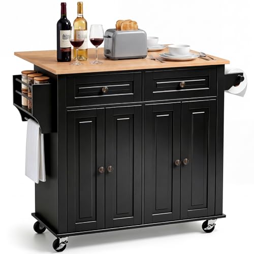 VEVOR Kitchen Island Cart with Storage, 43.58" Mobile Black
