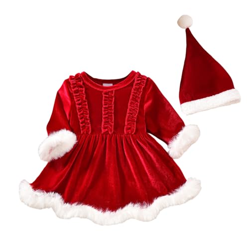 Baby Girl Christmas Outfit Santa Romper Dress Long Sleeve Red Velvet Princess Dresses Christmas Party Dress