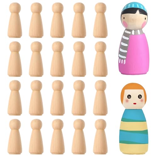20 Pcs HöLzerne Peg PuppenköRper 53 Mm NatüRliche Unbemalte Weibliche MäNnliche Basteln Holz Figurenkegel Diy Holzfiguren für Diy Kunsthandwerk Farbe Geschnitzt Weihnachten Geburtstag Dekoration