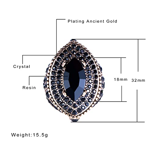 Ckhao Women Ring - Big Size Antique Gold Plated Turkish Style Black Gemstone Vintage Ring Women Jewelry J0769Blk (9) #TOP5