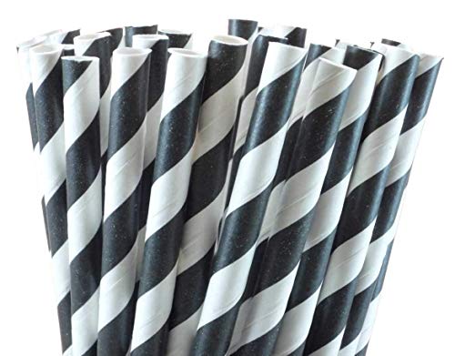 250 Black/White Paper Straws - 6mm x 200mm (8) - Biodegradable Compostable Eco-Friendly