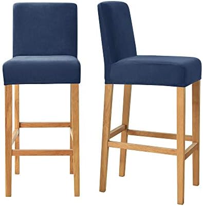 MILARAN Velvet Slipcovers for Bar Stools, Soft Stretch Counter Stool Slipcover for Kitchen and Dining Room, Washable Removable Protector for Short Back Pub Chairs Set of 2,Navy