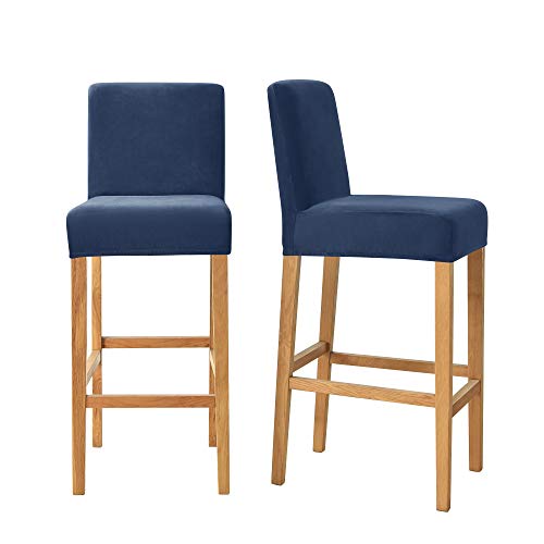 Milaran Velvet Slipcovers For Bar Stools, Soft Stretch Counter Stool Slipcover For Kitchen And Dining Room, Washable Removable Protector For Short Back Pub Chairs Set Of 2,Navy #TOP30