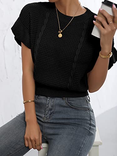 Image of Verdusa Women's Ruffled Short Sleeve Round Neck Knitted Top Pullovers Sweater