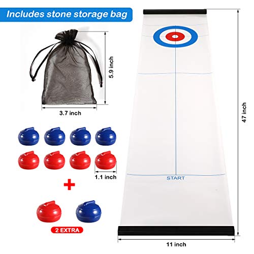 Yobbi Tabletop Curling Game for Kids, Adults & Family. Fun Indoor Sports Game for Everyone. Come with 8+2 Tabletop Curling Stones. Easy to Set Up, Play&Portable. Red & Blue Stones
