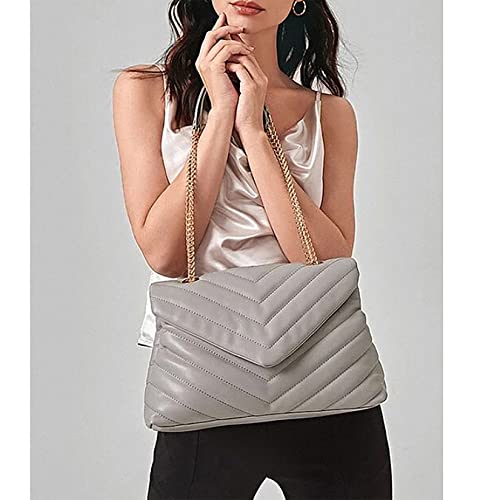 Image of Quilted Crossbody Bag for Women, Soft Vegan Chevron Purses, Trendy Shoulder Handbags with Flap