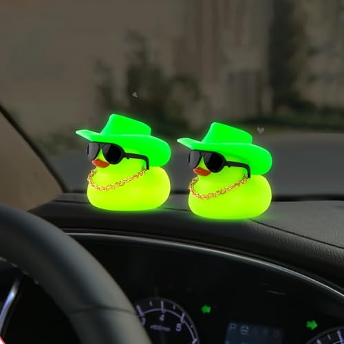 Patos de goma brillantes wonuu con gafas de sol y sombrero vaquero verde noctilucente 7