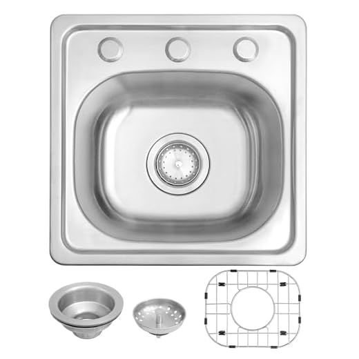 MILOSEN 15 x 15 inch Drop in Bar Sink, 304 Stainless Steel Topmount RV Small Kitchen Sink, Deep Outdoor Single Bowl Wet Bar&Prep Sink with Strainer and Bottom Grid, Brushed Nickel