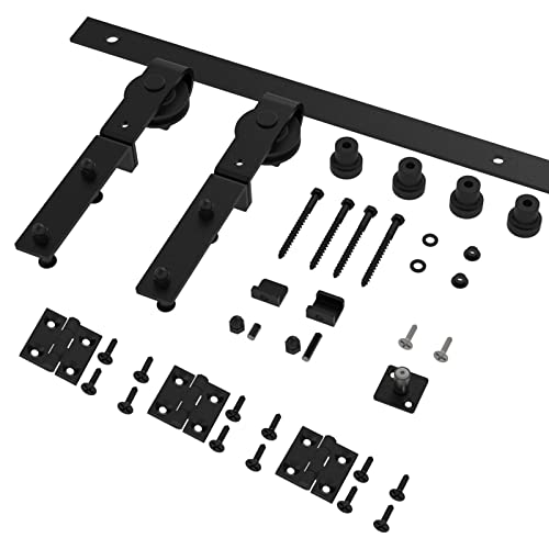 3.3Ft/40" Bi-Folding Sliding Barn Door Hardware Kit,Heavy Duty Roller Track Kit For 2 Doors Side Mounted,Smoothly And Quietly,Easy To Install,No Door Panel,Black #TOP2