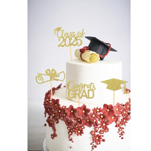 Moitkptt 24Pcs Class of 2025 Gold Graduation Cupcake Toppers - Set of 24 (Gold)