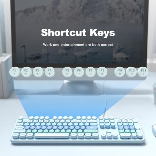 Image of Atelus Large Print Keyboard, USB Wired Computer Keyboard with Retro Keycaps, Numeric Keypad and Media Hotkey for Office Desktop PC Laptop and Windows 7 8 10 11 (Blue Colorful)