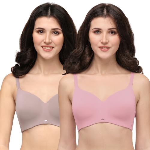Image of SOIE Women Full Coverage Polyamide Spandex Padded Non Wired Ultra Soft Seamless Bra Pack of 2