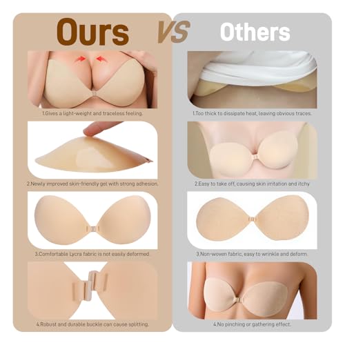 Septeamay Premium Klebe BH mit Aufkleber zur Bruststraffung, Unsichtbarer Sticky Bra Push Up Trägerloser für Frauen, Klebe-BH Push Up Waschbar & Wiederverwendbar für Rückenfreie Kleid Brautkleid -B
