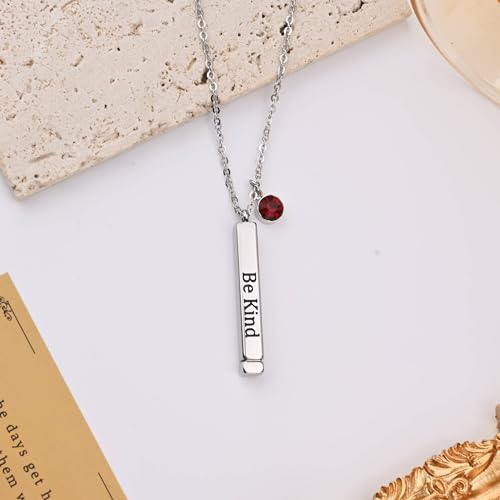 Be Kind Of A B Necklace For Women, Hidden Message Inspirational Necklace, Birthstone Personalized, Square Tube Vertical Bar Pendent Necklace Jewelry Gifts For Sister Best Friend4