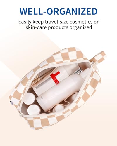 Image of Narwey Small Checkered Makeup Bag for Purse Mini Cosmetic Bag Travel Makeup Pouch Zipper Pouch Cute Make up Bags with Organized Pockets for Women (Light Checkerboard, Small)