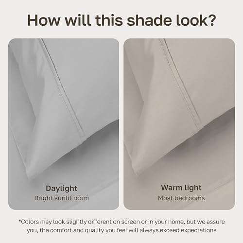Image of California Design Den Standard Queen Size Pillowcase Set - 400 Thread Count, 100% Cotton Sateen, Set of 2 Pillow Covers, Soft and Breathable - Light Grey