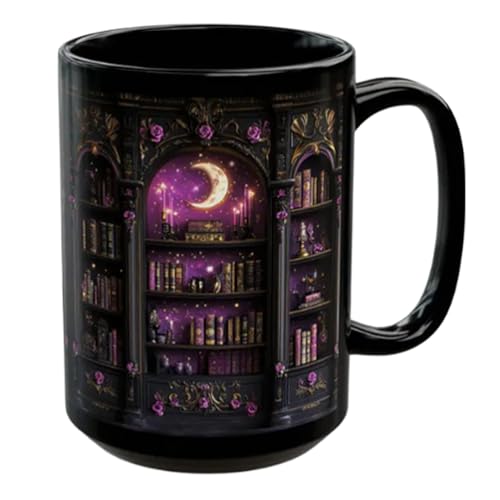 Taza gótica con luna y flores | Encantadora taza de café oscura | Taza de café floral gótica para Witchy Dark AcademiaVibes | Para café, sala de estudio, hogar, Halloween, dormitorio, té, leche