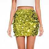 WERFORU Sequin Skirt Women Stretchy Sparkly Glitter Shiny Mini Skirt for Party Olive Green