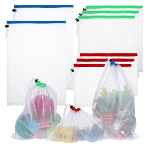 Lnngub 8 Stück Kleine Spielzeug Netztasche, 3 Größen Transparente Netzbeutel mit Kordelzug Wiederverwendbar Tragbar Netz-Aufbewahrungstaschen für Bausteine, Golfbälle, Spielzeug, Süßigkeiten, Kleidung
