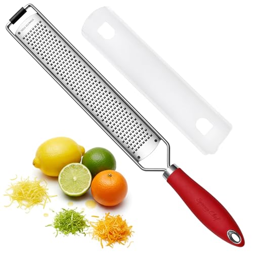 Image of Spring Chef Stainless Steel Lemon Zester - Garlic & Ginger Grater - Red