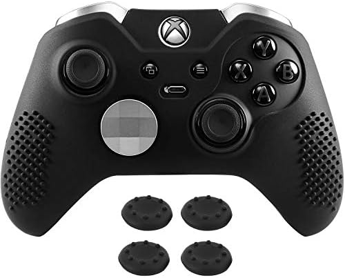 MoKo Silicone Case Match Xbox One Elite Controller, Anti-Slip Silicone Controller Protecting Cowl Pores and skin with 4PCS Joystick Caps Match Xbox One Elite Controllers– Black