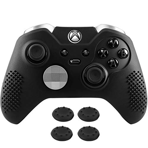 MoKo Xbox One Elite Controller Skin Case, Silicone Case Protective Anti-Slip Cover with 4PCS Joystick Caps for Xbox One Elite Controllers  Black