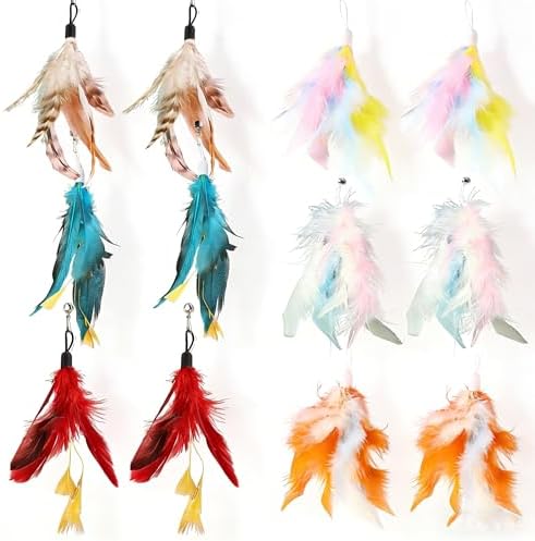 12 Pack Cat Feather Toy Refills,Natural Cat Wand Replacement Feat...