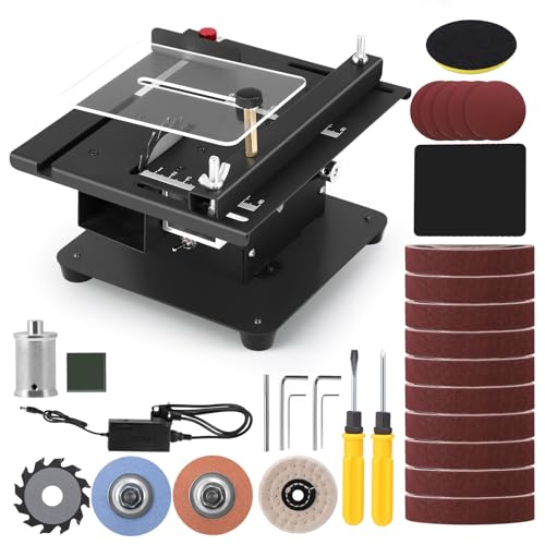 Mini Multi-Functional Table Saw, 4 in 1 Portable Multi-Function Table Saw with Adjustable Speed & Angle, Flexible Shaft, 350W Mini Sanding Disc Machine for Handmade DIY Wood Plastic Acrylic Cutting