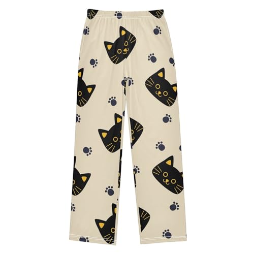 Cat Paw on Beige Boys Pants Boys Athletic Pants Long Pant for Boywith Pockets Wide-Leg Size 6-14Y
