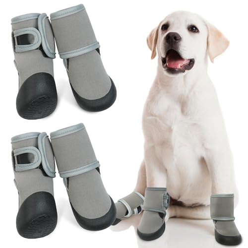 4 Pcs Botas para Perros, Zapatos Impermeables Perros Patucos Perros con Suela Antideslizante Botas Protectores de Patas para Exteriores Invierno Verano para Perros Pequeños Medianos Grandes(Gris, XL)