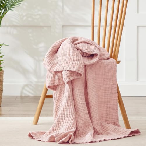 Image of 100% Cotton Muslin Blanket Twin 60 inch x 80 inch, Breathable and Lightweight Cotton Twin Blankets for Couch, Soft Cooling Summer Gauze Blanket for Adults All Season, Medium Grey