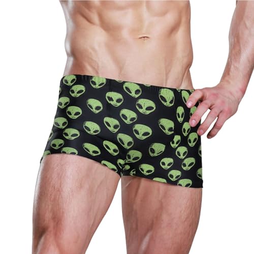 Green Aliens UFO Mens Swim Trunk Swimwear Bathing Suit Swim Brief Square Leg Board Short S B04035353