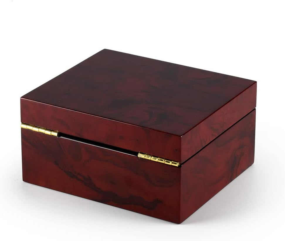 MusicBoxAttic Modern Hi Gloss 18 Note Burl Wood Jewelry Box - Many Songs to Choose - Rock Around The Clock