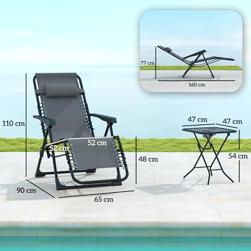 Lot 2 chaises longues zéro gravité + table, Outsunny