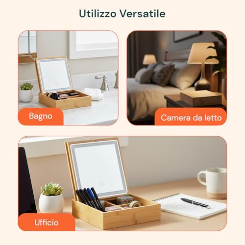 Structure durable en bambou et miroir LED pour ce porte-astuces
