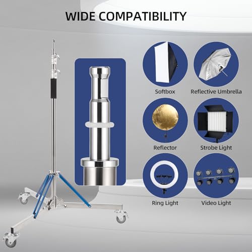 Image of Heavy Duty Light Stand with Caster - 10.5ft /320cm Adjustable Light Stand with Stainless Steel, High Stability and Mobility Light Stand Photography for Strobe Light, Softbox, Reflector