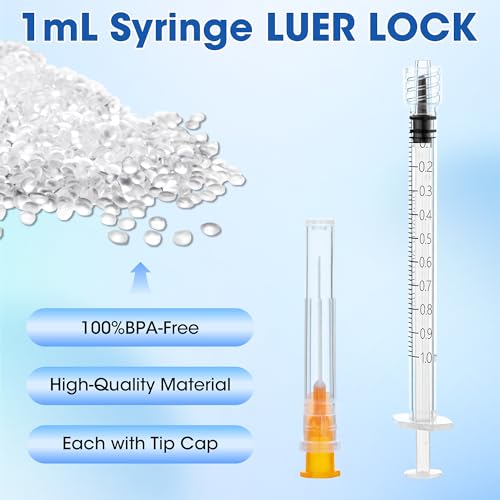 1ml Plastiktube 25G x 25mm, 20 Stück PlastikSpritze Industrie Labor Luer Lock für Wissenschaftlich Labore Measuring Liquids, Einzeln verpackt