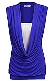 Meaneor Women's Cowl Neck Contrast Insert Sleeveless Stretch Vest T-Shirt Top (XL, Blue)