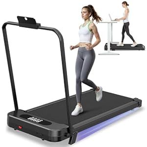 Dskeuzeew Walking Pad treadmill 7% Incline Foldable with Handle Bar, 8KM/H Folding Running Machine Portable Under Desk for Home Office, Compact Mini for Small Spaces, Safety Lock, Remote Control