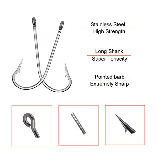 Saltwater Fishing Hooks Stainless Steel O'Shaughnessy Forged Fishing Hook Set Long Shank Hooks Extra Strong for Saltwater Freshwater(120pcs/box) - Image 4