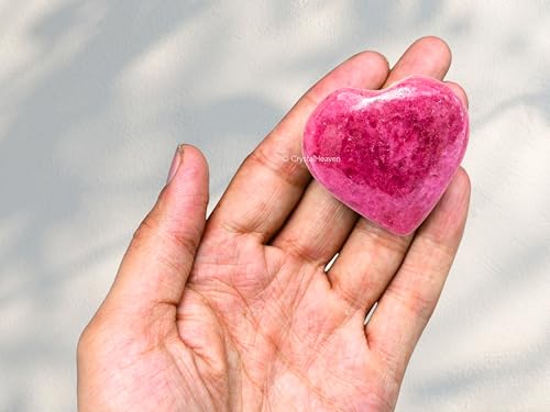 Image of Certified Pink Rhodonite Crystal Heart Palm Pebbles Stones for Anxiety Stress Relief Massage - AAA Grade Original Healing Gemstone Agate Heart Palm Stone for Yoga Meditation Spiritual