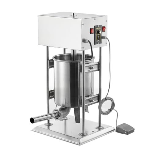 Commercial Electric Sausage Stuffer, 22 LBS / 10 L Vertical Meat Stuffer, Speed Control with Foot Pedal, Stainless Steel Heavy Duty Sausage Filler with 5 Stuffing Tubes, for Commercial & Home Use