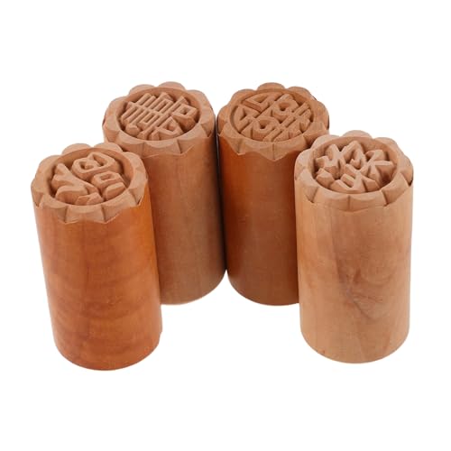 Amosfun Timbri in Legno Per Mooncake e Biscotti, Set Da 4 Pezzi Intaglio Artistico, Strumento Per Decorare Dolci Tradizionali Cinesi, Ergonomici Per Pasticceria Fai Da Te e Preparazione Dessert