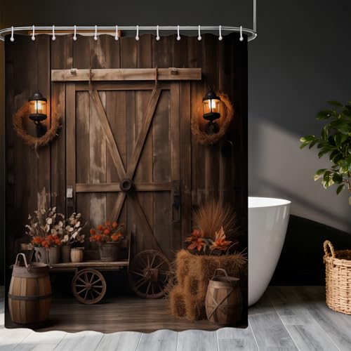 puuiui Barn Door Shower Curtain Country Wooden Rustic Shower Curtains