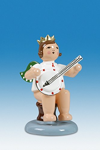 Ange de Noël en bois avec banjo statuette miniature couronne artisanat montagne
